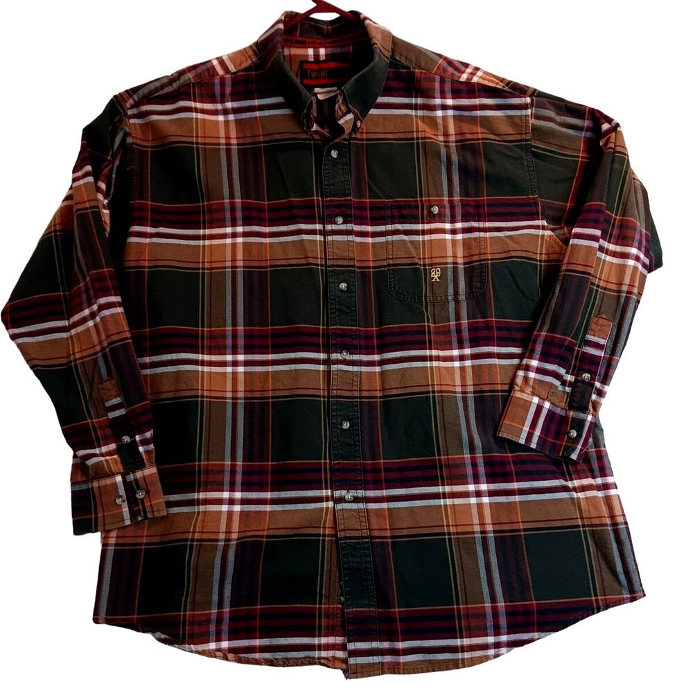 Wrangler 20X Dress Shirt Mens XXL Green/Red Plaid Logo Western Cowboy Heavy